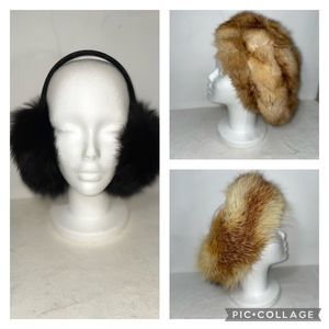 Vintage Genuine Fur Headwear Set Of 3 W/hat-muffs & Collar Brown Fox?